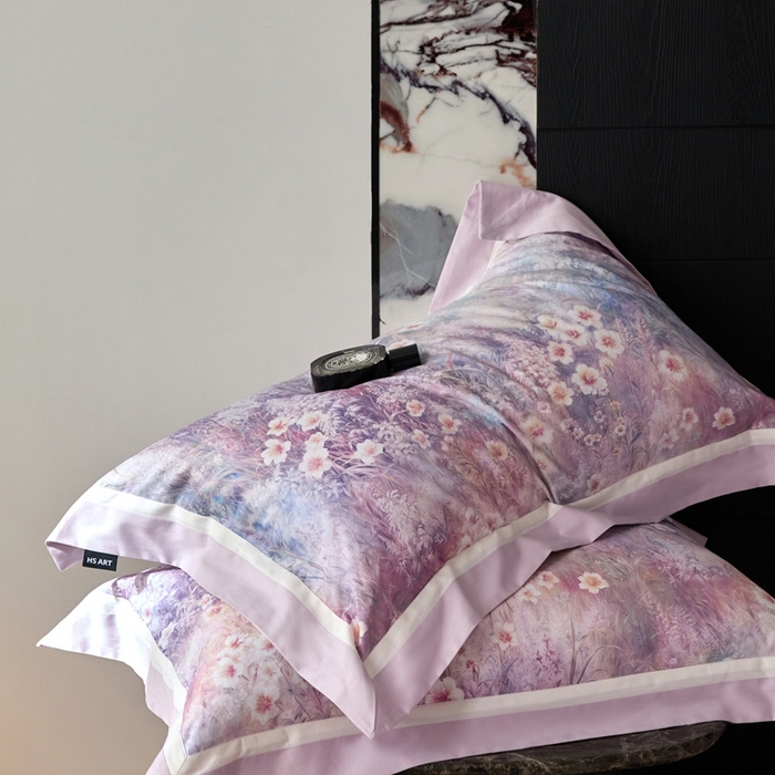 91家纺网 家纺一手货源 找家纺 禾时 2025新款高端100S长绒棉数码印花双拼边全棉纯棉四件套 自然逸梦-粉