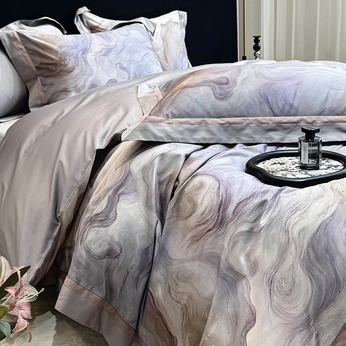 禾时 2025新款高端100S长绒棉数码印花双拼边全棉纯棉四件套 星河入梦-蓝