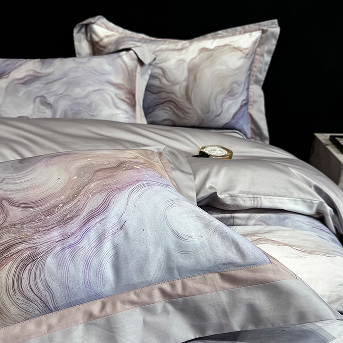 91家纺网 家纺一手货源 找家纺 禾时 2025新款高端100S长绒棉数码印花双拼边全棉纯棉四件套 星河入梦-蓝