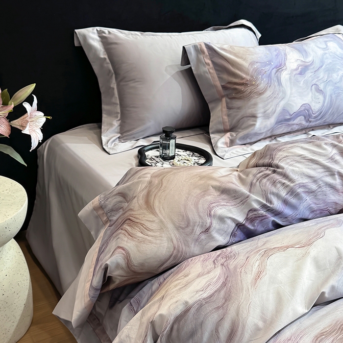 91家纺网 家纺一手货源 找家纺 禾时 2025新款高端100S长绒棉数码印花双拼边全棉纯棉四件套 星河入梦-蓝