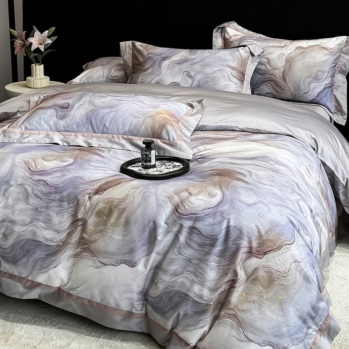 91家纺网 家纺一手货源 找家纺 禾时 2025新款高端100S长绒棉数码印花双拼边全棉纯棉四件套 星河入梦-蓝