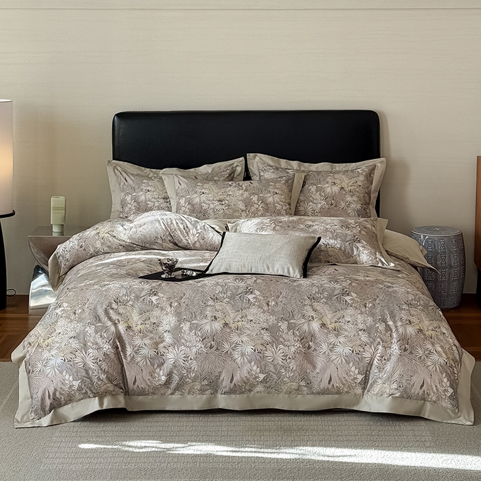 91家纺网 家纺一手货源 找家纺 禾时 2025新款高端100S长绒棉数码印花双拼边全棉纯棉四件套 绮丽山河