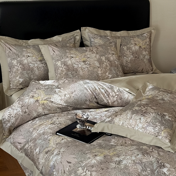 91家纺网 家纺一手货源 找家纺 禾时 2025新款高端100S长绒棉数码印花双拼边全棉纯棉四件套 绮丽山河