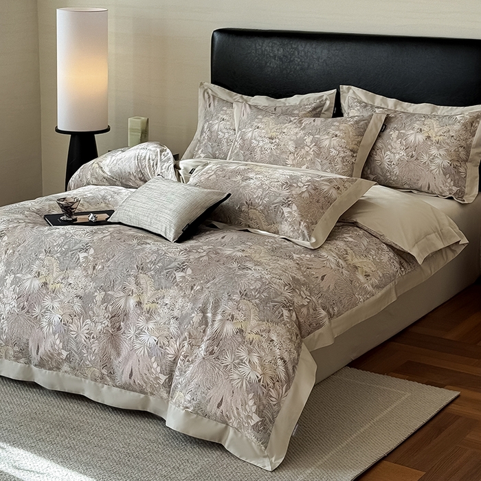 91家纺网 家纺一手货源 找家纺 禾时 2025新款高端100S长绒棉数码印花双拼边全棉纯棉四件套 绮丽山河