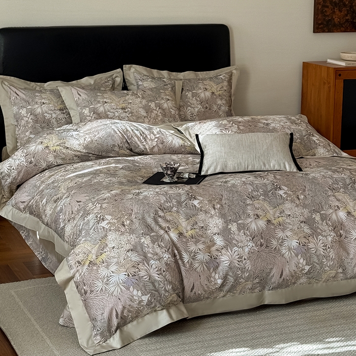 91家纺网 家纺一手货源 找家纺 禾时 2025新款高端100S长绒棉数码印花双拼边全棉纯棉四件套 绮丽山河