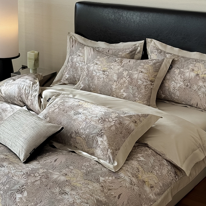 91家纺网 家纺一手货源 找家纺 禾时 2025新款高端100S长绒棉数码印花双拼边全棉纯棉四件套 绮丽山河