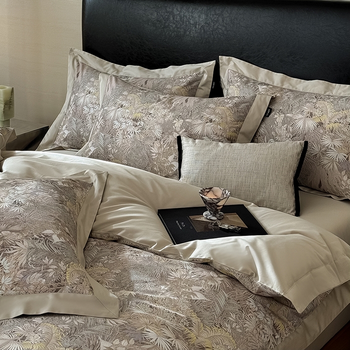 91家纺网 家纺一手货源 找家纺 禾时 2025新款高端100S长绒棉数码印花双拼边全棉纯棉四件套 绮丽山河