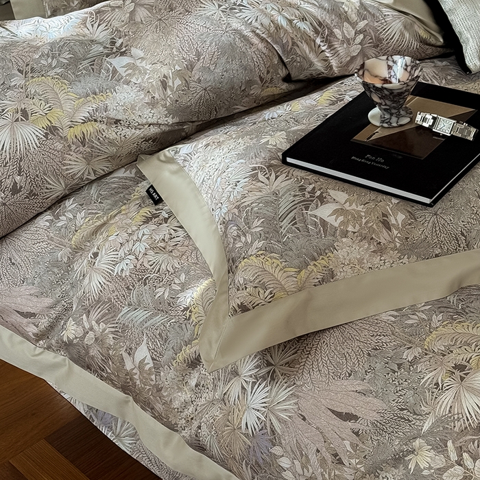 91家纺网 家纺一手货源 找家纺 禾时 2025新款高端100S长绒棉数码印花双拼边全棉纯棉四件套 绮丽山河