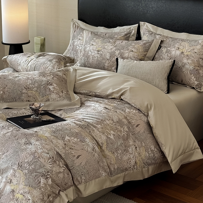 91家纺网 家纺一手货源 找家纺 禾时 2025新款高端100S长绒棉数码印花双拼边全棉纯棉四件套 绮丽山河