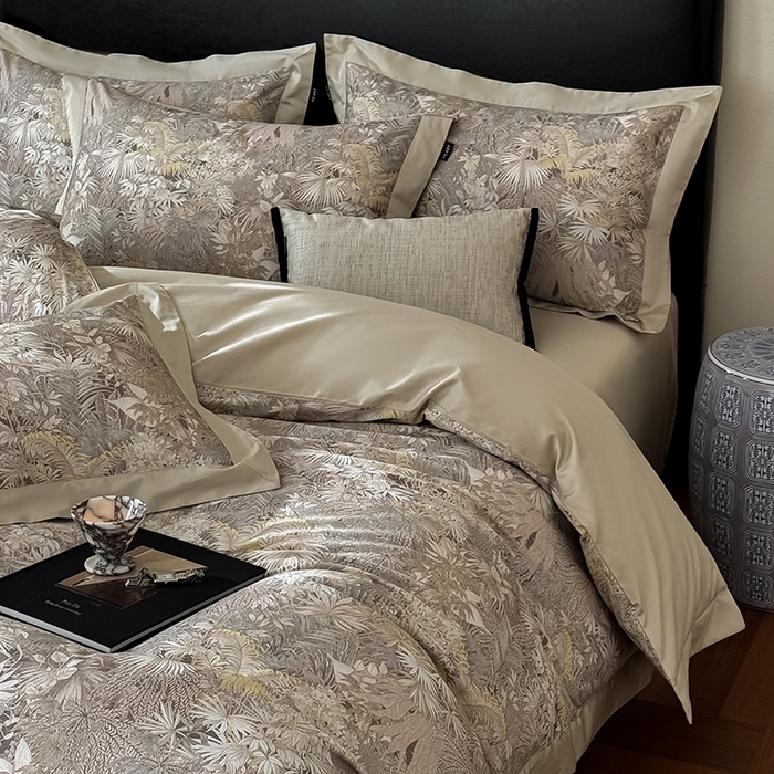 91家纺网 家纺一手货源 找家纺 禾时 2025新款高端100S长绒棉数码印花双拼边全棉纯棉四件套 绮丽山河