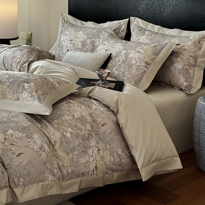 91家纺网 家纺一手货源 找家纺 禾时 2025新款高端100S长绒棉数码印花双拼边全棉纯棉四件套 绮丽山河