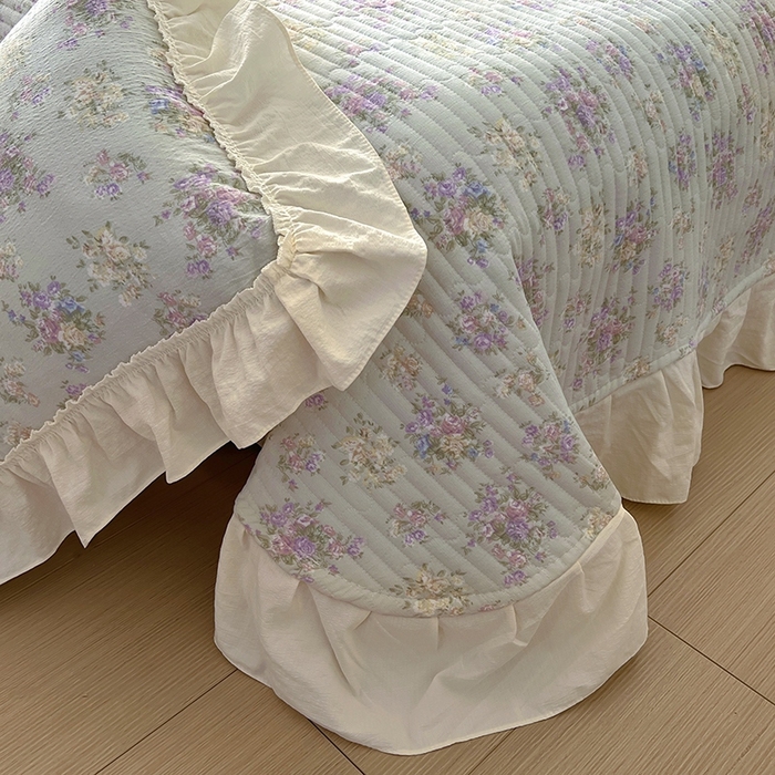 91家纺网 家纺一手货源 找家纺 美梦家纺2025新款皱皱纱花边被套床盖四件套 茉莉清风