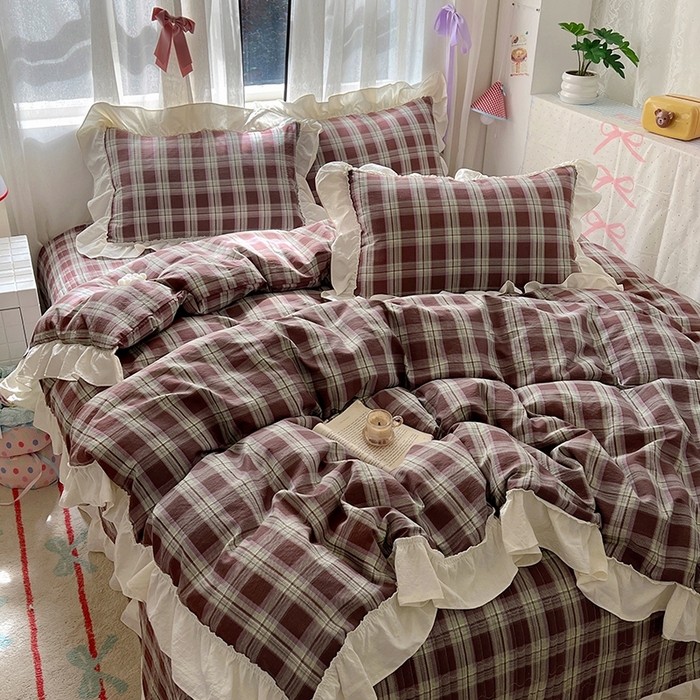 91家纺网 家纺一手货源 找家纺 美梦家纺2025新款皱皱纱花边被套床盖四件套 薄巧