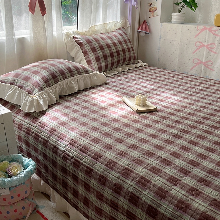 91家纺网 家纺一手货源 找家纺 美梦家纺2025新款皱皱纱花边被套床盖四件套 薄巧