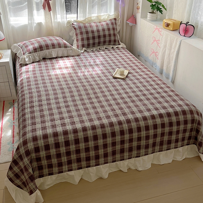 91家纺网 家纺一手货源 找家纺 美梦家纺2025新款皱皱纱花边被套床盖四件套 薄巧