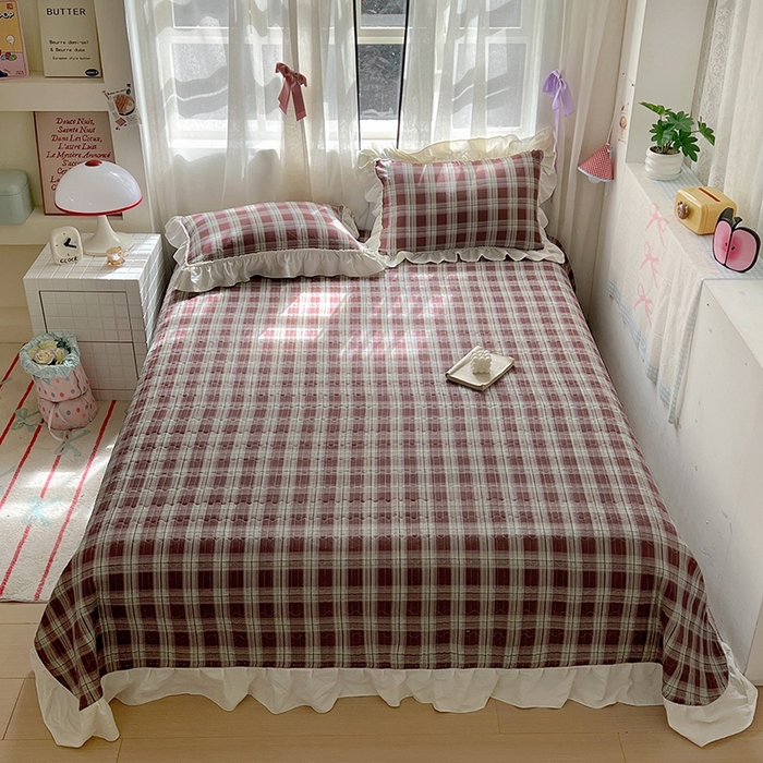 91家纺网 家纺一手货源 找家纺 美梦家纺2025新款皱皱纱花边被套床盖四件套 薄巧