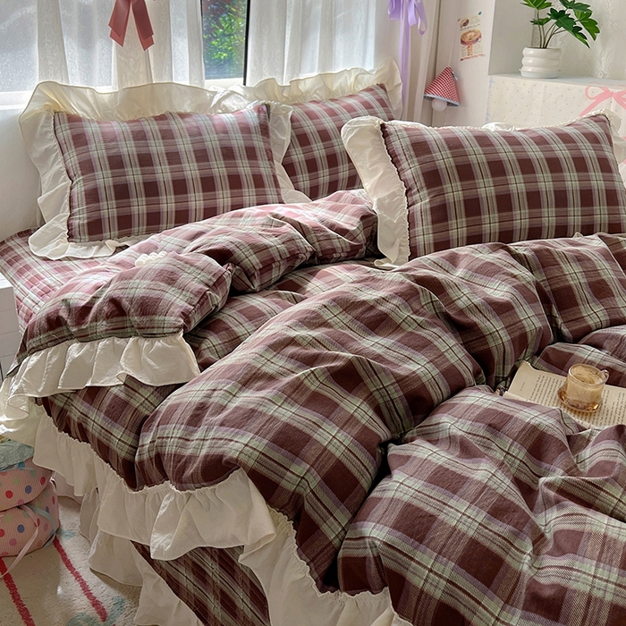 91家纺网 家纺一手货源 找家纺 美梦家纺2025新款皱皱纱花边被套床盖四件套 薄巧