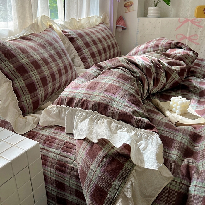 91家纺网 家纺一手货源 找家纺 美梦家纺2025新款皱皱纱花边被套床盖四件套 薄巧