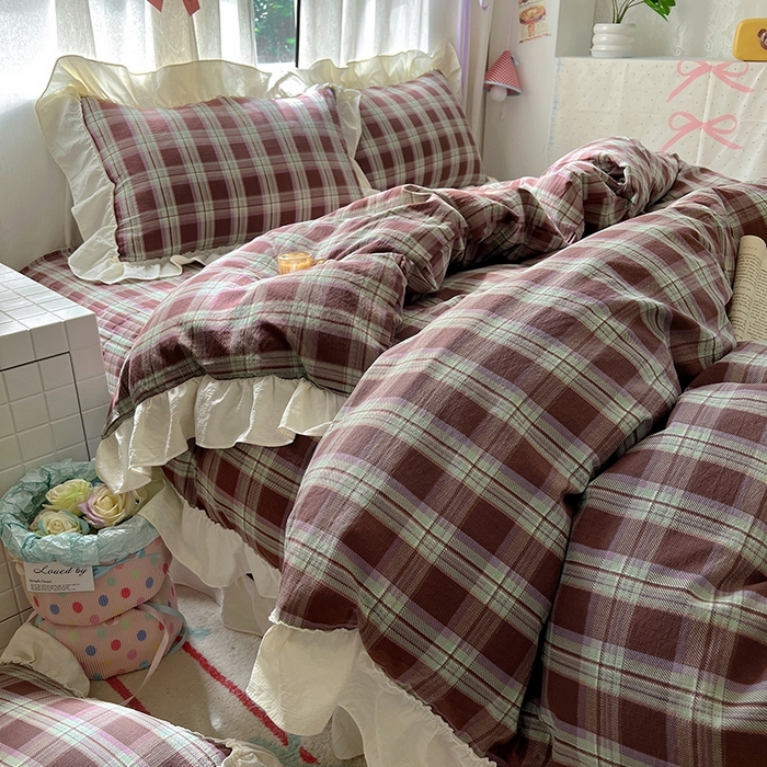 91家纺网 家纺一手货源 找家纺 美梦家纺2025新款皱皱纱花边被套床盖四件套 薄巧