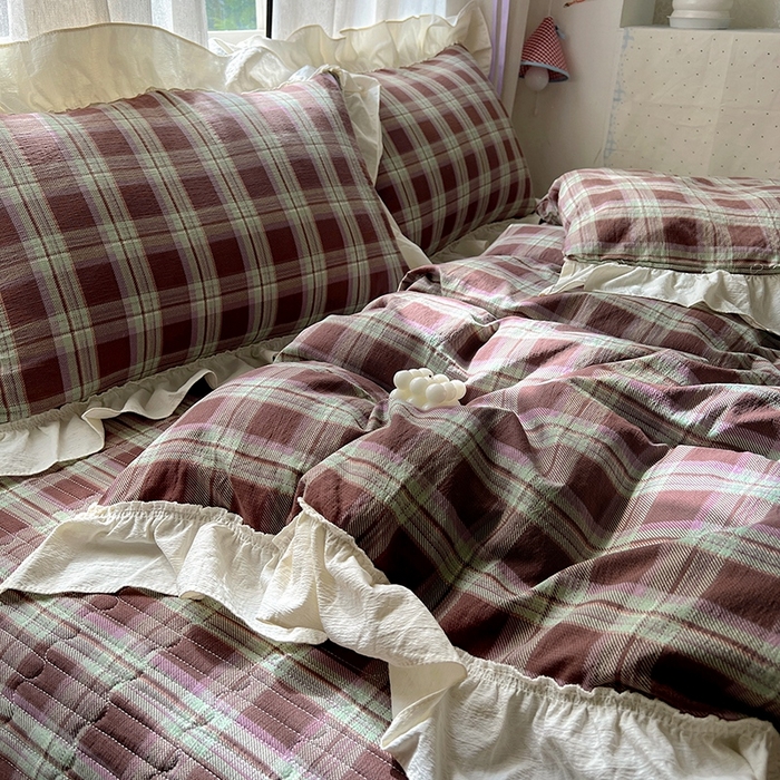 91家纺网 家纺一手货源 找家纺 美梦家纺2025新款皱皱纱花边被套床盖四件套 薄巧