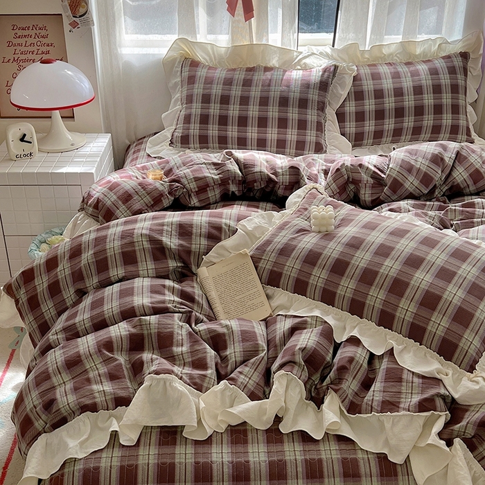 91家纺网 家纺一手货源 找家纺 美梦家纺2025新款皱皱纱花边被套床盖四件套 薄巧