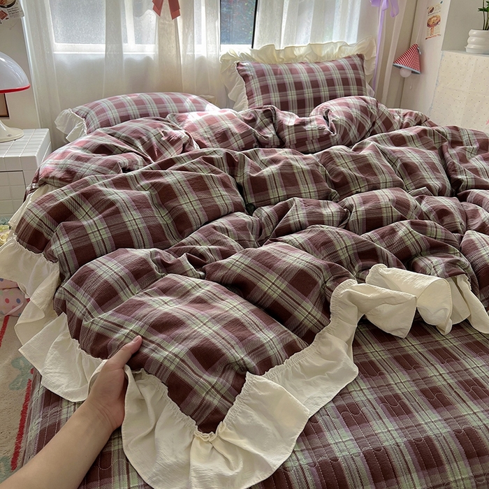 美梦家纺2025新款皱皱纱花边被套床盖四件套 薄巧