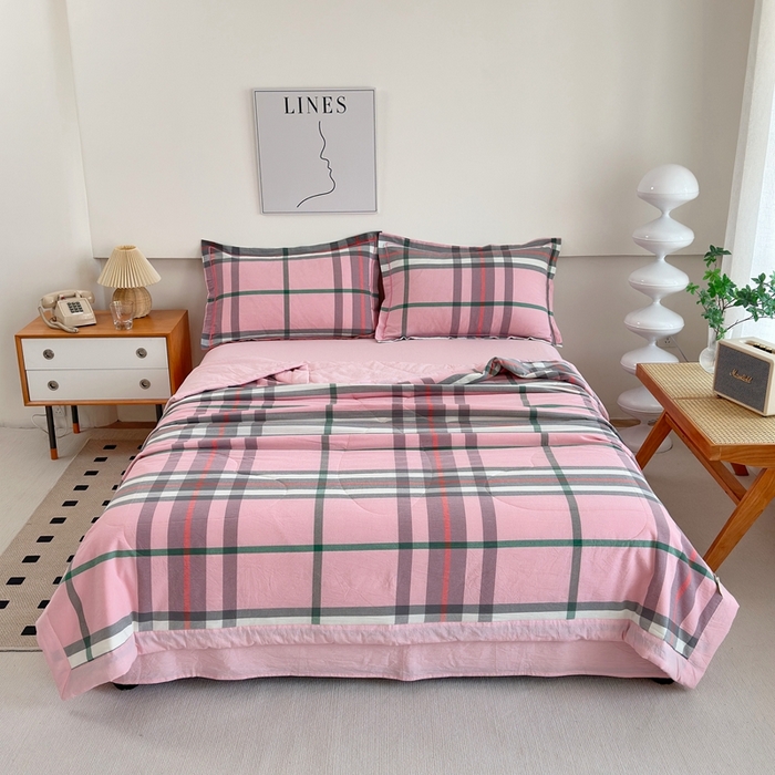 价格下调三沁2025最新A类大豆纤维全棉色织水洗棉夏被四件套夏凉被空调被子无印良品 粉色恋人