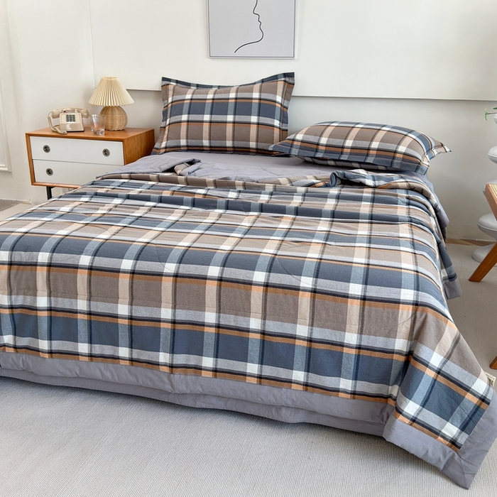 91家纺网 家纺一手货源 找家纺 价格下调三沁2025最新A类大豆纤维全棉色织水洗棉夏被四件套夏凉被空调被子无印良品 爵士乐章