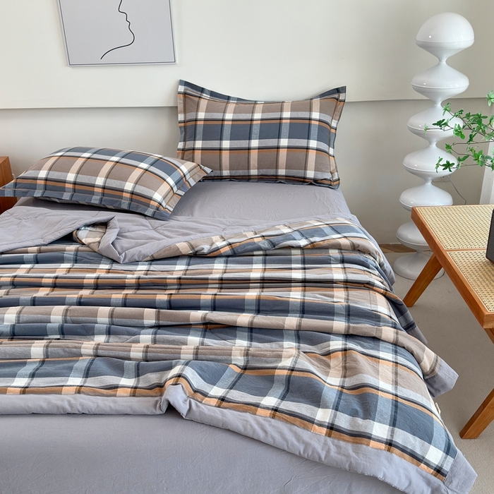 91家纺网 家纺一手货源 找家纺 价格下调三沁2025最新A类大豆纤维全棉色织水洗棉夏被四件套夏凉被空调被子无印良品 爵士乐章