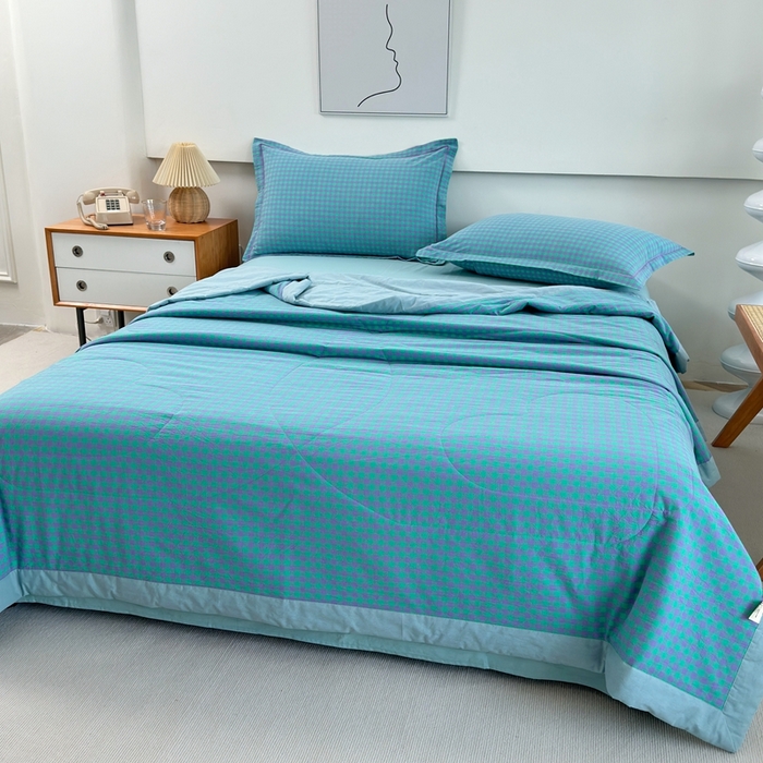 91家纺网 家纺一手货源 找家纺 价格下调三沁2025最新A类大豆纤维全棉色织水洗棉夏被四件套夏凉被空调被子无印良品 绿野仙踪小格