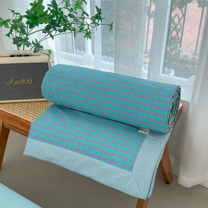 91家纺网 家纺一手货源 找家纺 价格下调三沁2025最新A类大豆纤维全棉色织水洗棉夏被四件套夏凉被空调被子无印良品 绿野仙踪小格