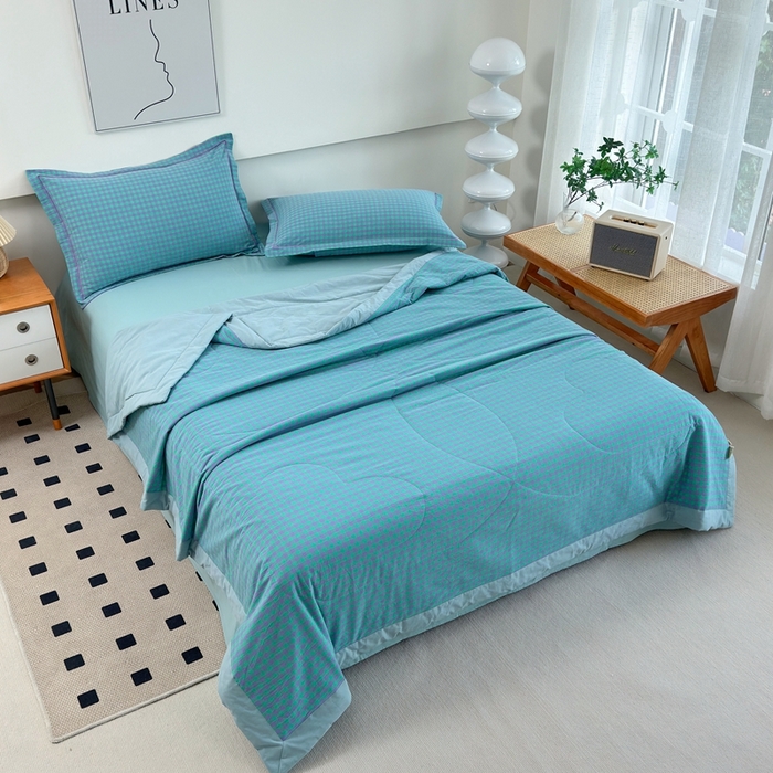 91家纺网 家纺一手货源 找家纺 价格下调三沁2025最新A类大豆纤维全棉色织水洗棉夏被四件套夏凉被空调被子无印良品 绿野仙踪小格