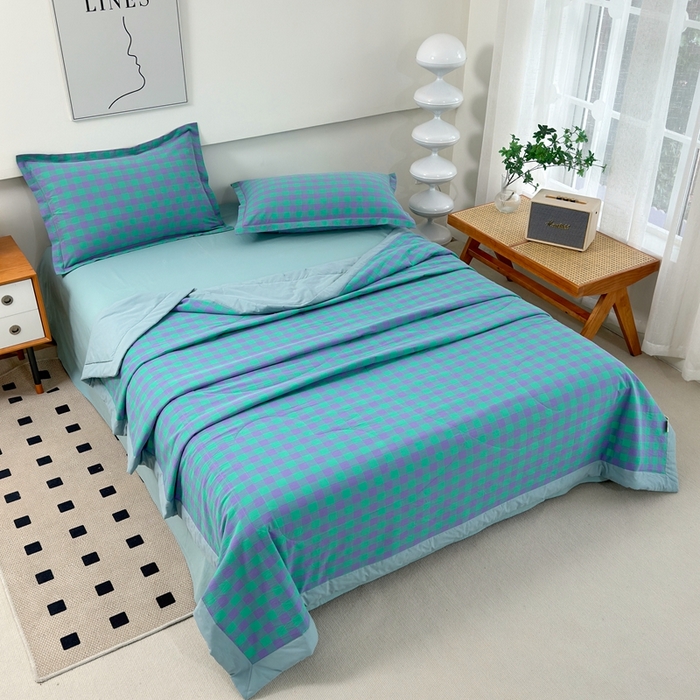 91家纺网 家纺一手货源 找家纺 价格下调三沁2025最新A类大豆纤维全棉色织水洗棉夏被四件套夏凉被空调被子无印良品 绿野仙踪中格