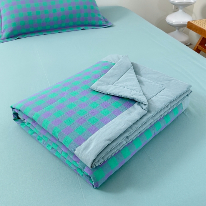 91家纺网 家纺一手货源 找家纺 价格下调三沁2025最新A类大豆纤维全棉色织水洗棉夏被四件套夏凉被空调被子无印良品 绿野仙踪中格