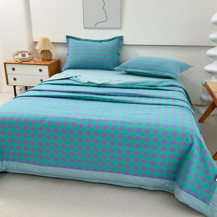 91家纺网 家纺一手货源 找家纺 价格下调三沁2025最新A类大豆纤维全棉色织水洗棉夏被四件套夏凉被空调被子无印良品 绿野仙踪中格