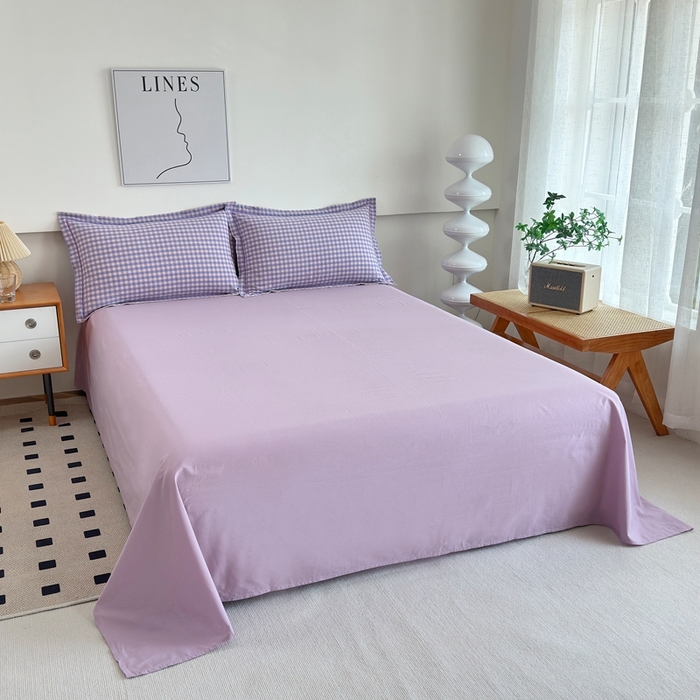 91家纺网 家纺一手货源 找家纺 价格下调三沁2025最新A类大豆纤维全棉色织水洗棉夏被四件套夏凉被空调被子无印良品 香芋紫小格