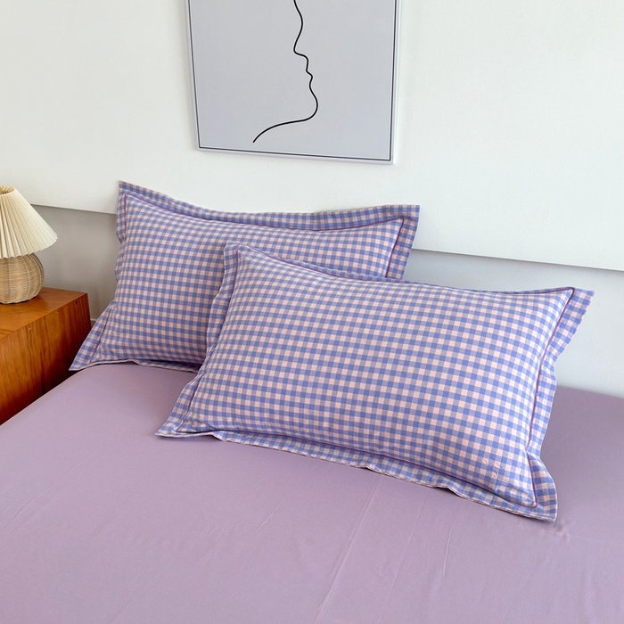 91家纺网 家纺一手货源 找家纺 价格下调三沁2025最新A类大豆纤维全棉色织水洗棉夏被四件套夏凉被空调被子无印良品 香芋紫小格