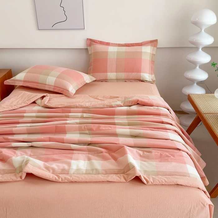 91家纺网 家纺一手货源 找家纺 价格下调三沁2025最新A类大豆纤维全棉色织水洗棉夏被四件套夏凉被空调被子无印良品 米夕玉咖