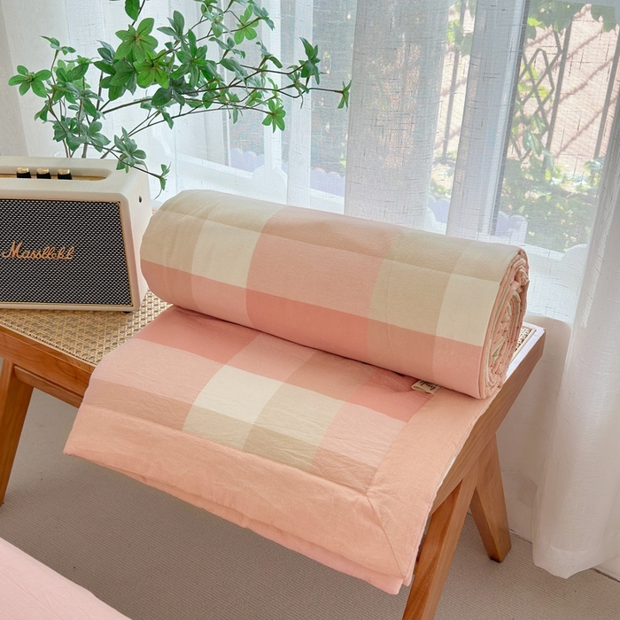 91家纺网 家纺一手货源 找家纺 价格下调三沁2025最新A类大豆纤维全棉色织水洗棉夏被四件套夏凉被空调被子无印良品 米夕玉咖