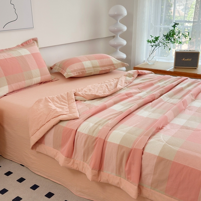 91家纺网 家纺一手货源 找家纺 价格下调三沁2025最新A类大豆纤维全棉色织水洗棉夏被四件套夏凉被空调被子无印良品 米夕玉咖