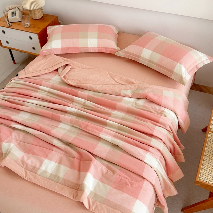 91家纺网 家纺一手货源 找家纺 价格下调三沁2025最新A类大豆纤维全棉色织水洗棉夏被四件套夏凉被空调被子无印良品 米夕玉咖