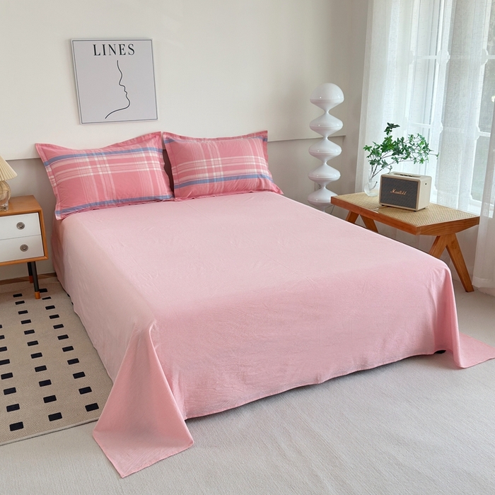 91家纺网 家纺一手货源 找家纺 价格下调三沁2025最新A类大豆纤维全棉色织水洗棉夏被四件套夏凉被空调被子无印良品 秋荷粉