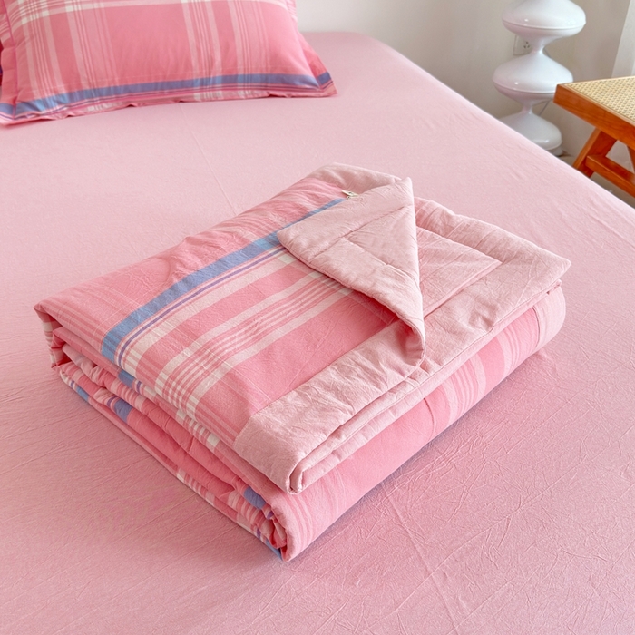 91家纺网 家纺一手货源 找家纺 价格下调三沁2025最新A类大豆纤维全棉色织水洗棉夏被四件套夏凉被空调被子无印良品 秋荷粉