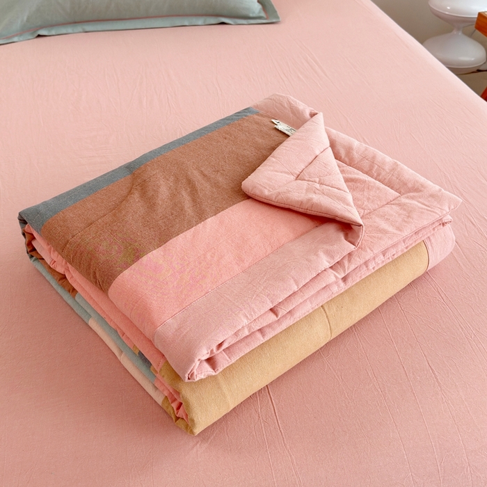 91家纺网 家纺一手货源 找家纺 价格下调三沁2025最新A类大豆纤维全棉色织水洗棉夏被四件套夏凉被空调被子无印良品 莫兰迪粉