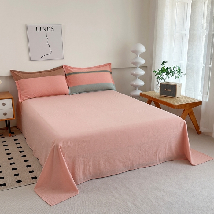 91家纺网 家纺一手货源 找家纺 价格下调三沁2025最新A类大豆纤维全棉色织水洗棉夏被四件套夏凉被空调被子无印良品 莫兰迪粉