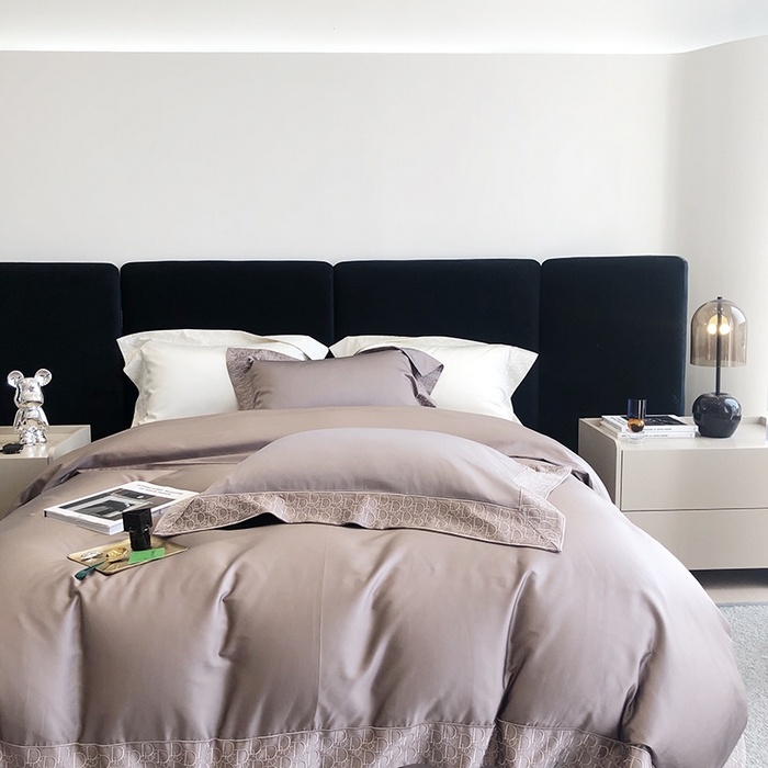 91家纺网 家纺一手货源 找家纺 （总）佳汐蓝 2023新款140支长绒棉绣边款四件套劳伦斯系列