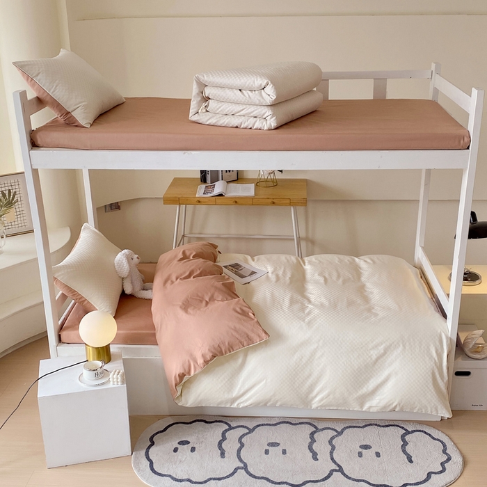 金鑫汇 2025新款纯色提花三件套 奶昔白+咖