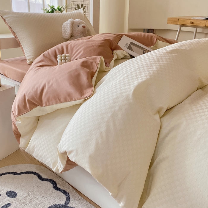 91家纺网 家纺一手货源 找家纺 金鑫汇 2025新款纯色提花三件套 奶昔白+咖