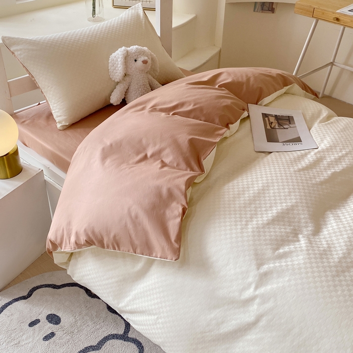 91家纺网 家纺一手货源 找家纺 金鑫汇 2025新款纯色提花三件套 奶昔白+咖