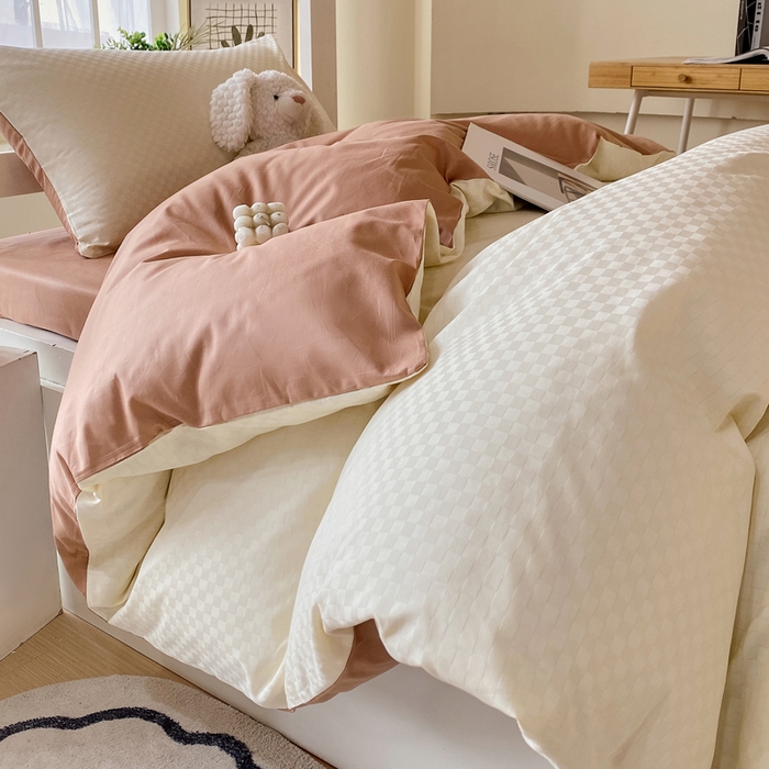 91家纺网 家纺一手货源 找家纺 金鑫汇 2025新款纯色提花三件套 奶昔白+咖